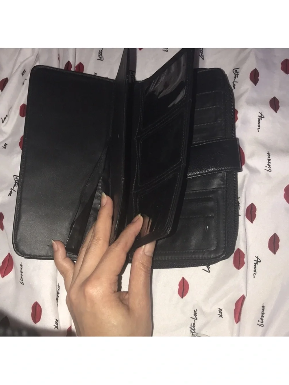 Black Leather button & Zip Wallet damaged